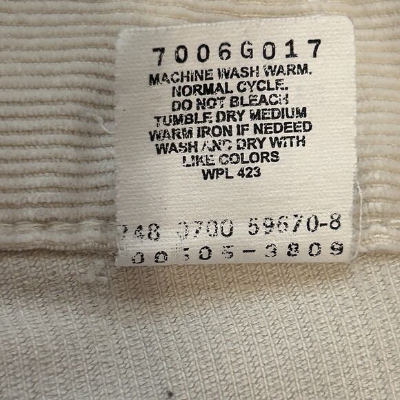 Levis 505 Corduroy Pants Mens 33x34 Straight‎ Leg White Ivory Y2K - Picture 9 of 14